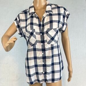Bella Dahl Women’s Rayon Cap sleeve Blouse Multi Color Plaid Size S